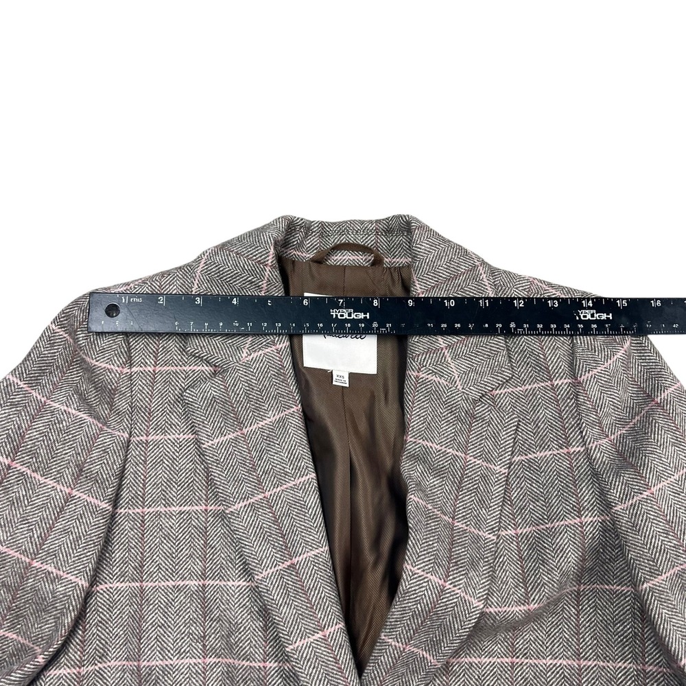Madewell Wool Blend Herringbone Windowpane Check Blazer Pink Grey XXS - Picture 6 of 9